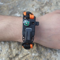 Survival & Überlebens - Notfall - Armband mit Pfeife, Feuerstein und Kompass
