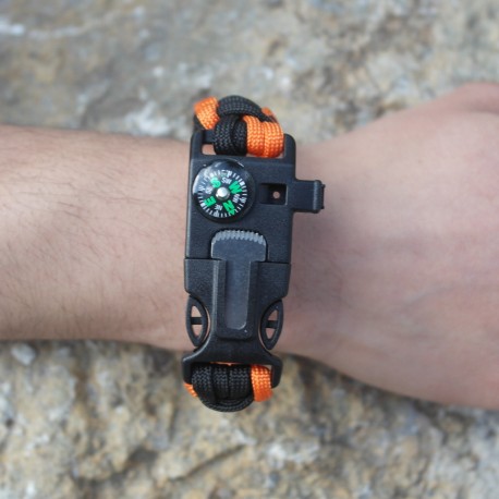 Survival & Überlebens - Notfall - Armband mit Pfeife, Feuerstein und Kompass