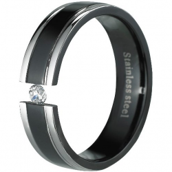 Damenring Edelstahl Farbe Schwarz Silber mit Zirkonia Stein Größe 57 / 18,1mm Ring