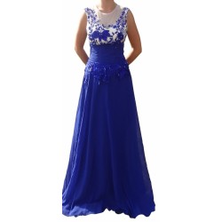 langes Abendkleid DH1503 blau mit Blumenmuster Gr. S 36 Ballkleid Brautjungfern Kleid