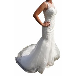 Hochzeitskleid Brautkleid DH3037 weiß mit Spitze Taille betont Gr. XS 34