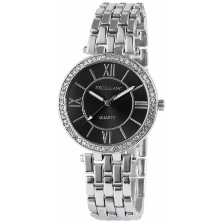 Excellanc 1508 Damen Armbanduhr mit silberfarbenem Metallarmband Strass Uhr Damenuhr