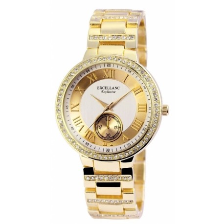 Excellanc 1523 Damen Armbanduhr Farbe gold Strasssteinen Metallarmband Damenuhr Uhr