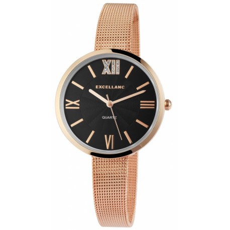 Excellanc 1526 Damen Armbanduhr Farbe roségold mit Netz Mesharmband
