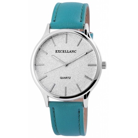 Excellanc 1527 Damen Armbanduhr in türkis mit Leder Imitat und Glitzer Ziffernblatt