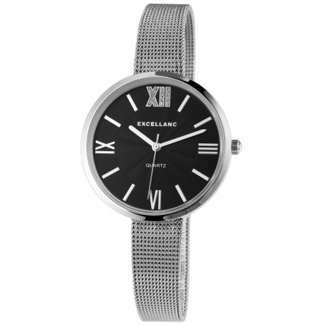 Excellanc 1525 Damen Armbanduhr Farbe silber mit Netz Mesharmband