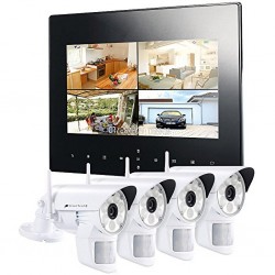 VisorTech DSC-720.mc Funk Überwachungs-Set mit 4 weißen LED-HD-Kameras + Monitor