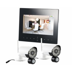 VisorTech DSC-720.mc Funk Überwachungs-Set mit 2 schwarz-weißen HD-IP-Kameras + Monitor