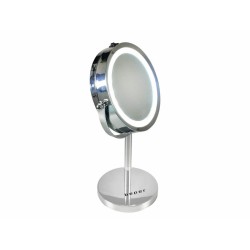 Beper 40.290 kreisförmiger LED Kosmetik Spiegel, 360° Rotation 5-Fach Vergrößerung Doppelspiegel mit 15 cm Durchmesser Kosmetiks