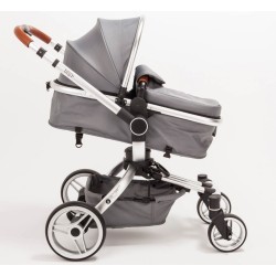 Blij'r Stef 2in1 Luxus Kombi Kinderwagen mit Babyschale 360 Grad drehbar Buggy grau Baby