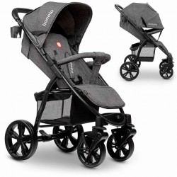 Lionelo ANNET dunkelgrau Kinderwagen Buggy aus Leinen mit Gummireifen Fliegengitter Fußsack klappbar