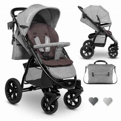Lionelo Gelände-Buggy Annet TOUR in grau Kinderwagen mit Gummireifen, Tragetasche u. Sitzpolster