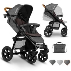 Lionelo Gelände-Buggy Annet TOUR in dunkelgrau Kinderwagen mit Gummireifen, Tragetasche u. Sitzpolster