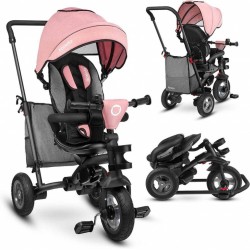 Lionelo Tris Rose grey Dreirad Laufrad Kinder Fahrrad mit Schiebestange flüsterleise Gummireifen