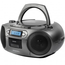 Aiwa BBTC-550MG GRAU Tragbarer CD Player mit Radio, Kassette, Bluetooth und USB
